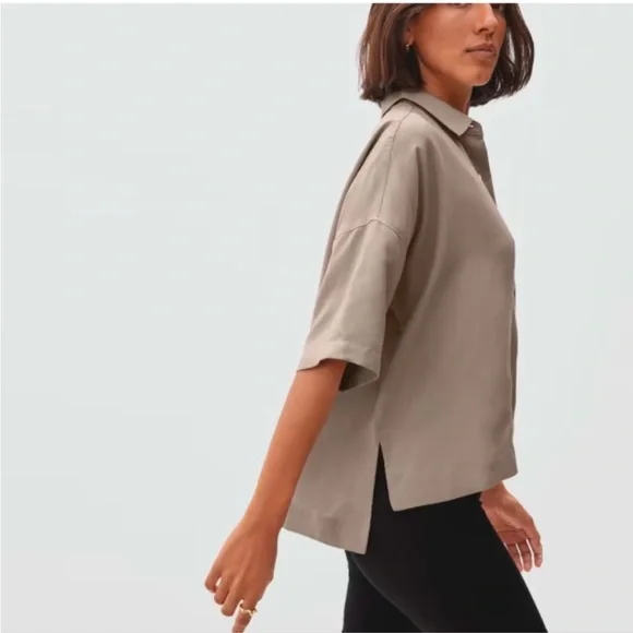 Everlane Drapey Square Shirt Burnt Sugar Tan Taupe Tencel Lyocell Boxy Small - Picture 9 of 9